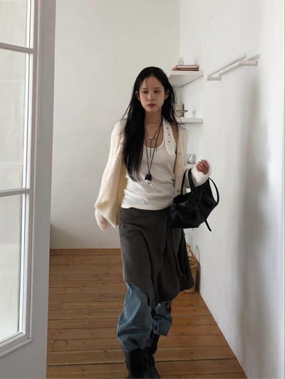 彈性直紋繞頸背心 ( 白色/灰色 )2