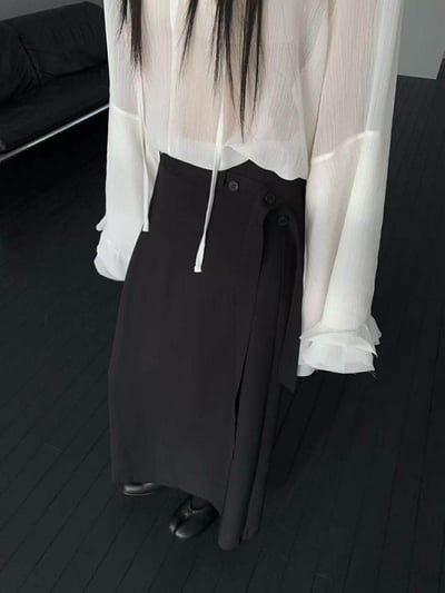 附帶交疊感直筒西裝裙 ( 2色 )17