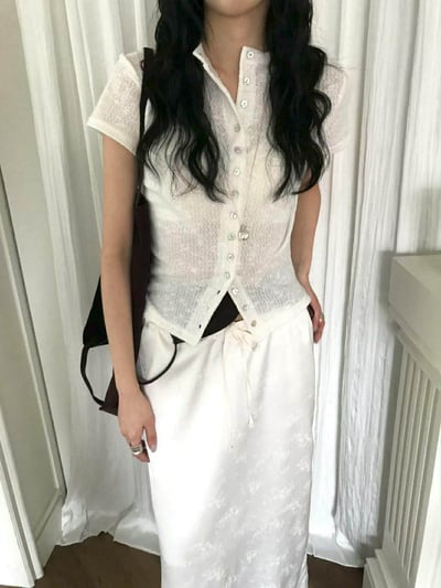 小花貝殼釦短袖衫 ( 3色 )17