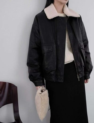 可拆毛毛領質感皮夾克15