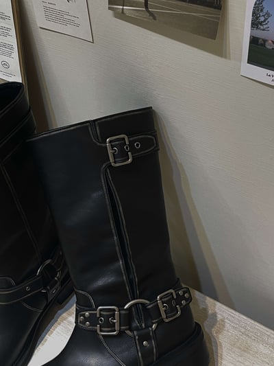 仿舊感釦環中筒靴25