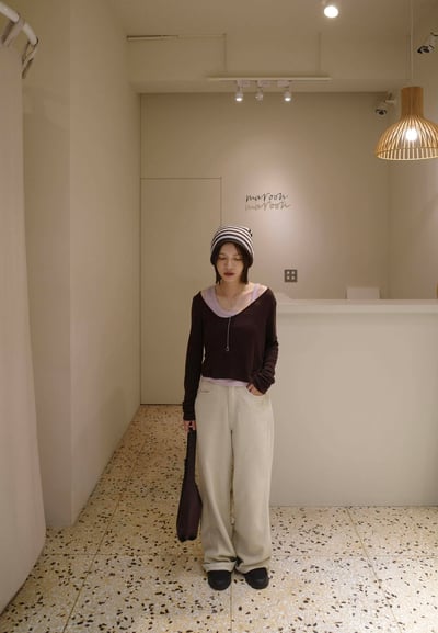 不對稱肩帶直紋背心 ( 5色 )4