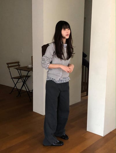 薄感長腿直筒褲 ( 碳灰色 )11