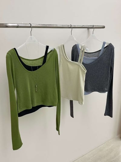 斜挖領薄長袖 ( 4色 )13