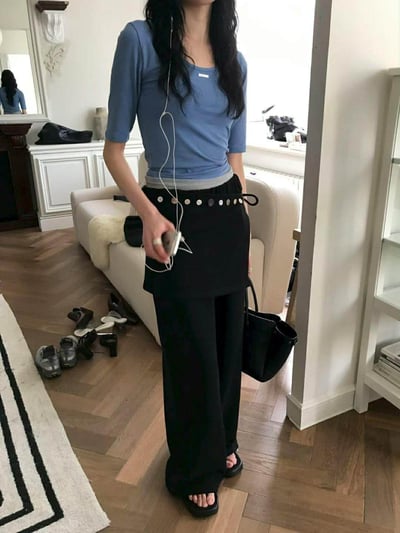 法式5分袖兩穿棉TEE ( 4色 )5