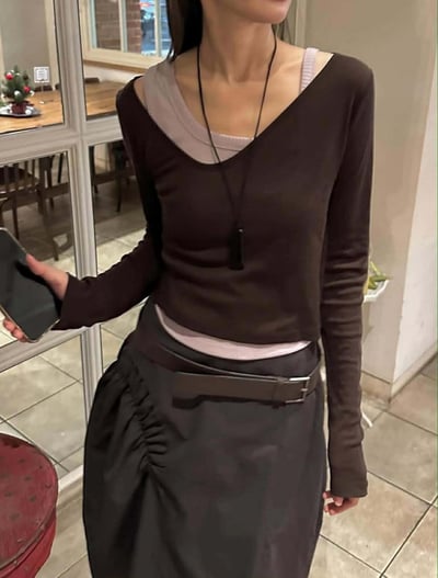 不對稱肩帶直紋背心 ( 5色 )4