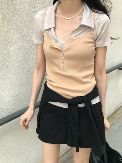 開襟翻領短袖上衣 ( 3色 )4