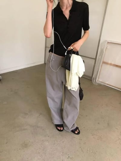 polo領透膚衫( 白色/黑色/霧灰/花灰/深灰 )8