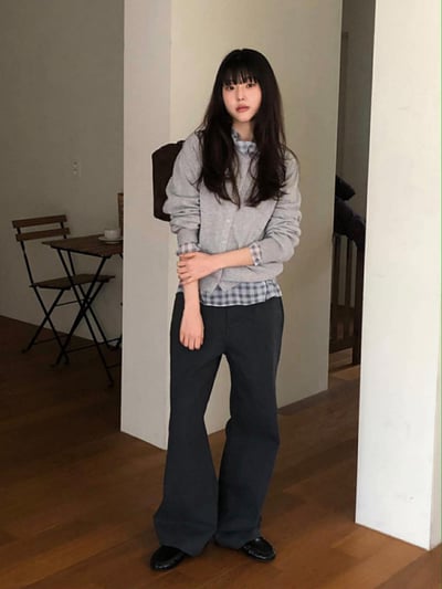 薄感長腿直筒褲 ( 碳灰色 )13