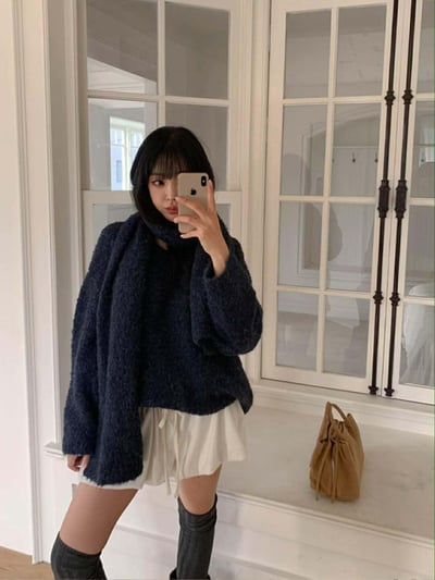 圍巾+V領毛衣SET ( 3色 )5