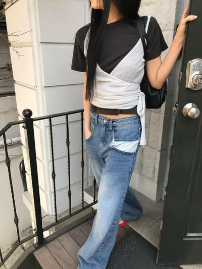 口袋外翻感小直筒褲13