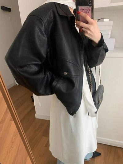 春款紋理感皮夾克11