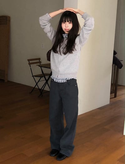 薄感長腿直筒褲 ( 碳灰色 )1