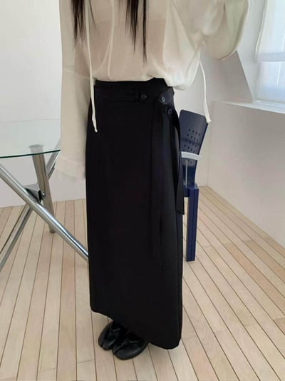 附帶交疊感直筒西裝裙 ( 2色 )16