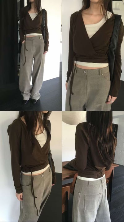 不對稱肩帶直紋背心 ( 5色 )1