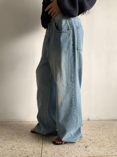 設計師不對稱口袋丹寧褲10