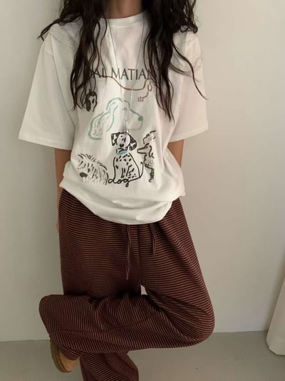 手繪感可愛小狗TEE ( 白色 )18