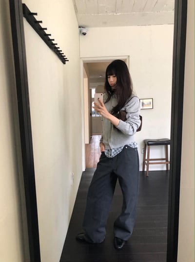 薄感長腿直筒褲 ( 碳灰色 )18