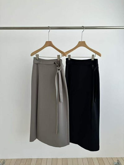 附帶交疊感直筒西裝裙 ( 2色 )18