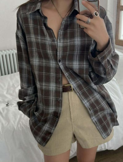 側綁帶格紋襯衫 ( 2色 / 少量現貨 )15