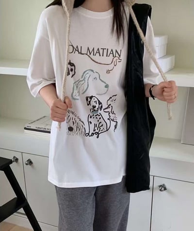 手繪感可愛小狗TEE ( 白色 )9
