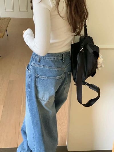 #406藍色車線丹寧褲12