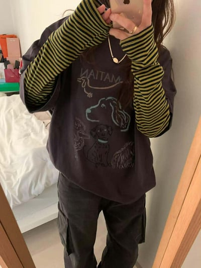 配色圓領條紋上衣 ( 4色 )18