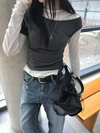 側抓皺不對稱上衣 ( 3色 )6