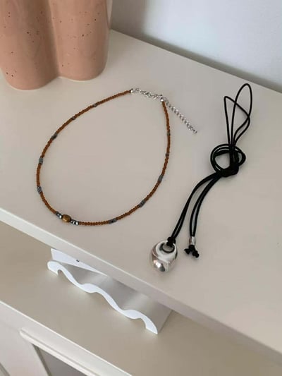 銀色墜飾黑繩長鍊 ( 少量現貨 )9