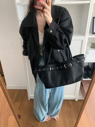 春款紋理感皮夾克9