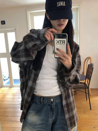 側綁帶格紋襯衫 ( 2色 / 少量現貨 )1