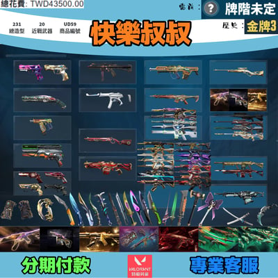 (UD59客人分期中請勿下單)Valorant 特戰英豪 頭期款1000元起 主打絕版冠軍23+24+25+奧術2.0套+緋金套+玉龍套+惡鬼套 冠三四五衛士星靈獄燄光炫虛無偵查棄王等造型1