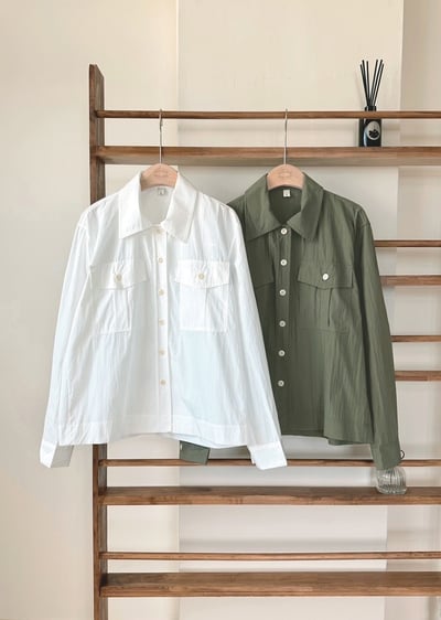 韓國雙口袋風衣襯衫3