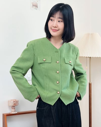 金扣花呢西外-綠1