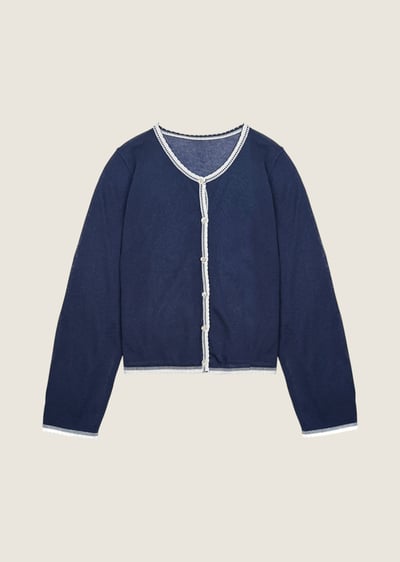 亞麻撞色開襟外套-深藍1