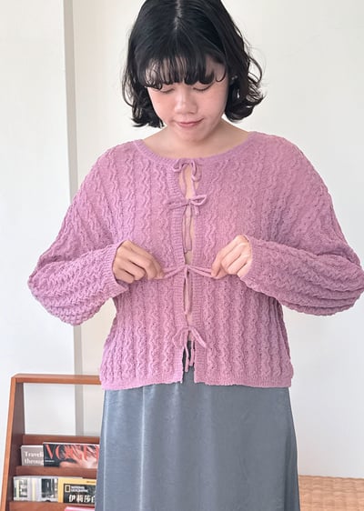 witharch前後穿綁帶開襟衫-粉紫4