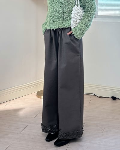 花邊鬆緊萬能褲-咖1