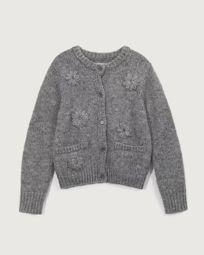 手工繡花開襟外套-灰1