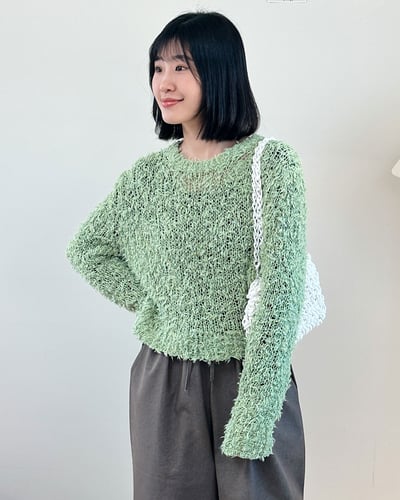 QQ毛圓領毛衣-綠1