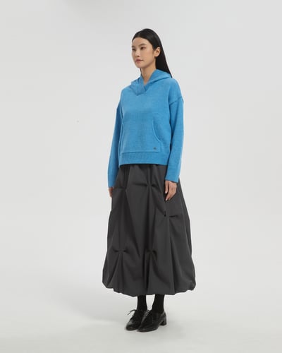 witharch時髦抓褶花苞裙-深灰3