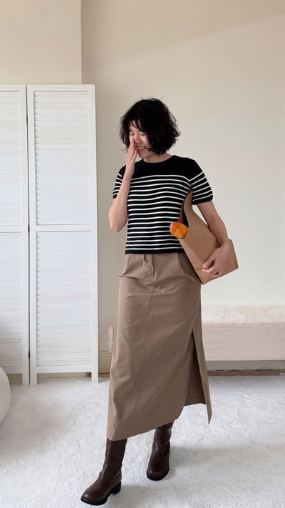 韓國純棉側開衩長裙7