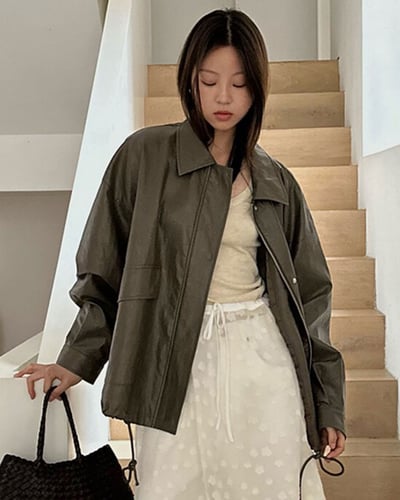 軟皮革翻領夾克1