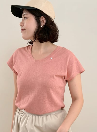 天絲亞麻U領Tee-粉5