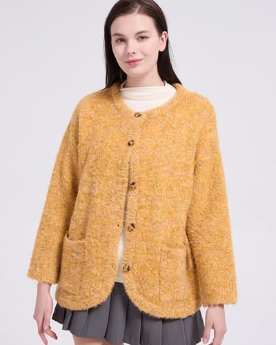 witharch圈圈絨排釦外套-黃1