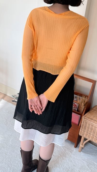 亞麻天絲坑條開襟衫-橘5