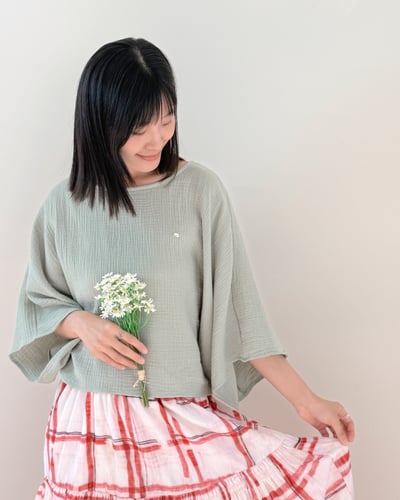 witharch-棉紗連袖上衣-綠6