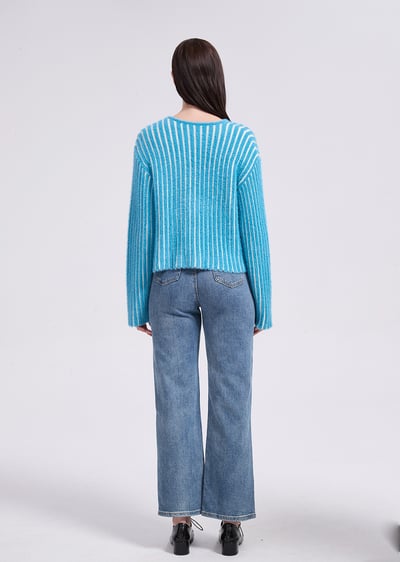 witharch精緻毛毛扣衫-藍4