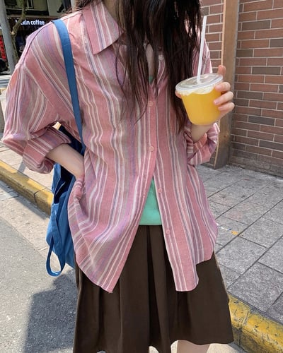 暈染粉條紋襯衫3