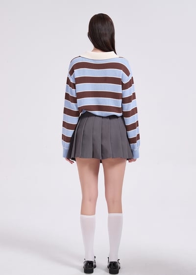 witharch條紋polo上衣-藍4