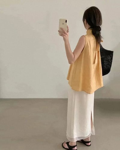 波紋層次紗長裙-杏4